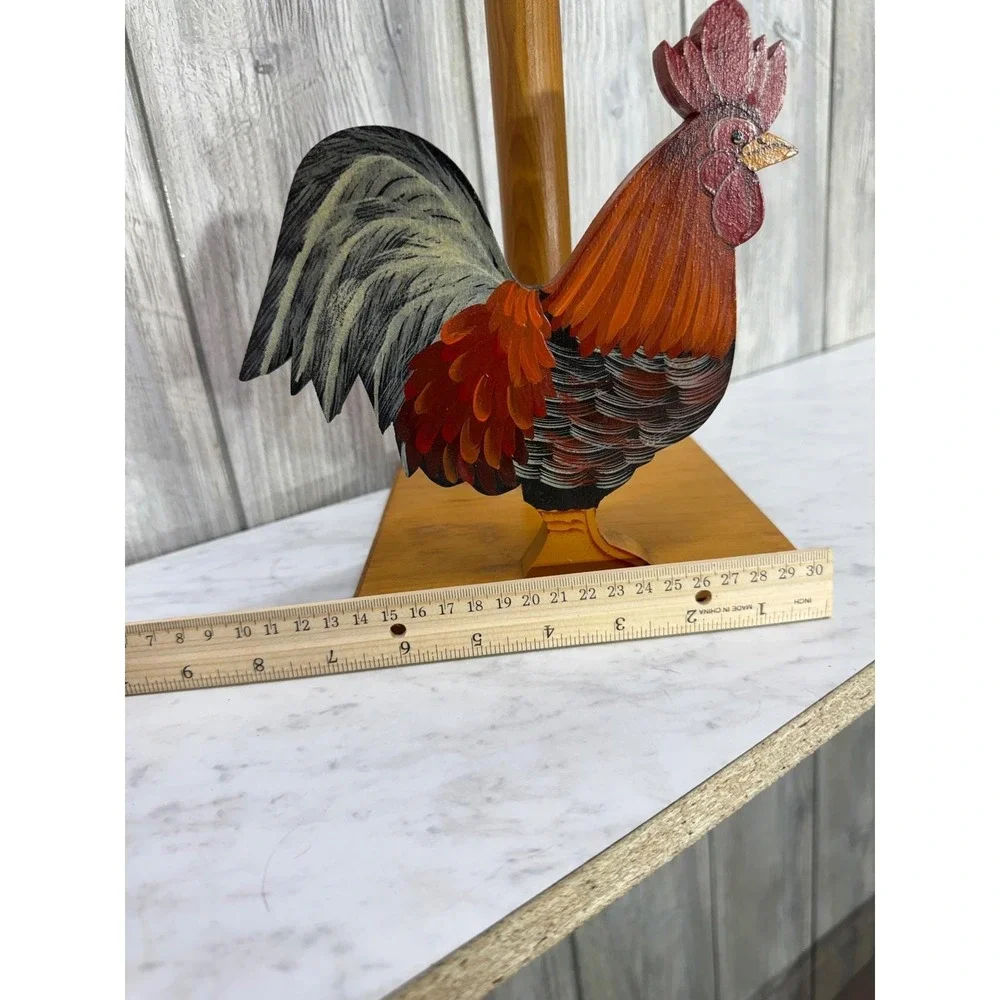 Vintage Wooden Rooster Paper Towel Holder Hand Painted Farmhouse Kitchen Decor